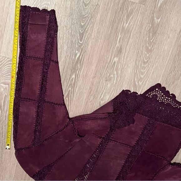 90s 70s Suede Crochet Patch Plum Boho Lagenlook Open Oversized Jacket M Xl Vtg - Picture 9 of 9